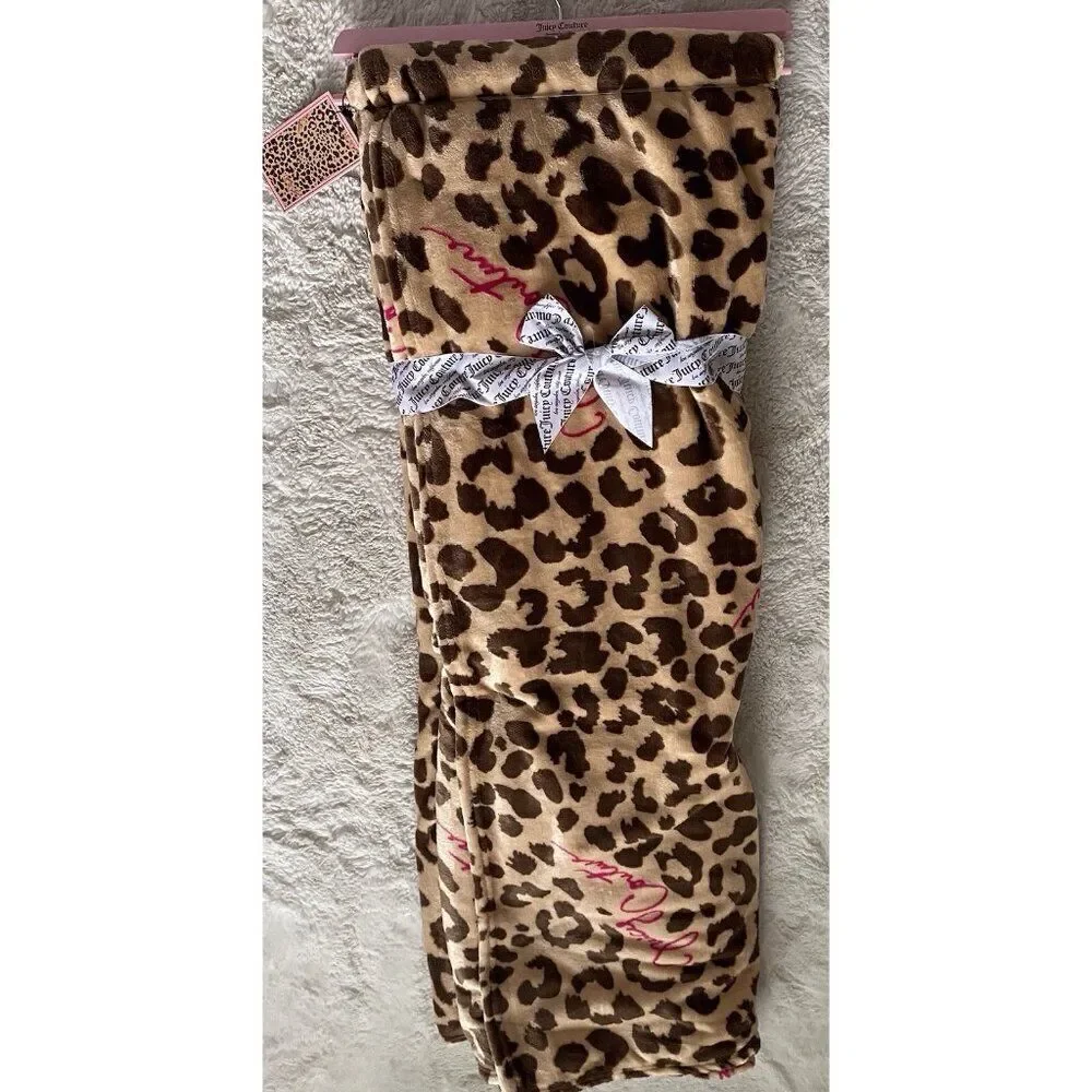 Juicy Couture Leopard And Logo Super Soft Blanket Queen Size 90”‎ X 90” NEW